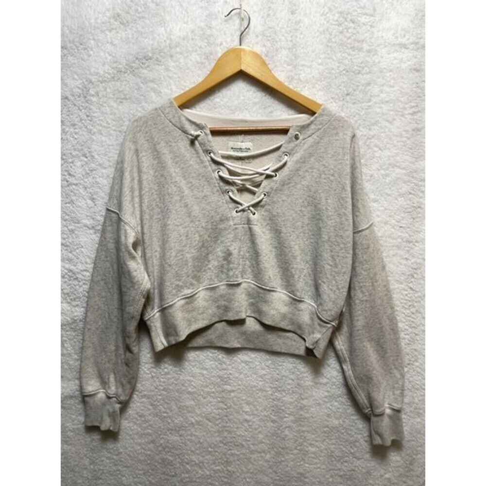 Abercrombie & Fitch‎ Women’s Lace-Up Cropped Sweatshirt Gray Long Sleeve Size S